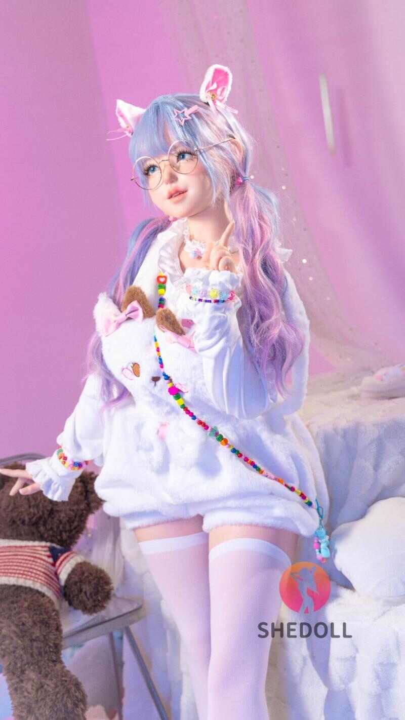 SHEDOLL ヤオヤオ 145cm 爆乳Gカップ 猫耳ツインテール眼鏡娘｜純白ロリータ着衣+ニーソ｜植毛･口腔チャネル･1:1複製｜メロウ体験/二次元嫁